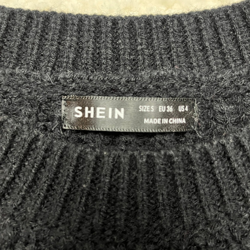 SHEIN Sweater Womens S Black Cropped Chunky Ribbed Knit Crewneck Pullover 4473 - Picture 5 of 8